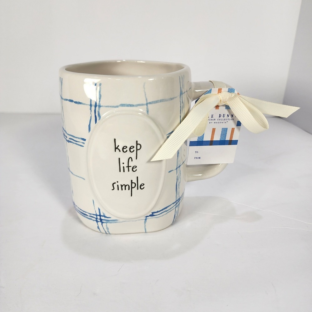 Rae Dunn Keep Life Simple Mug Blue Plaid Artisan Collection by Magenta New